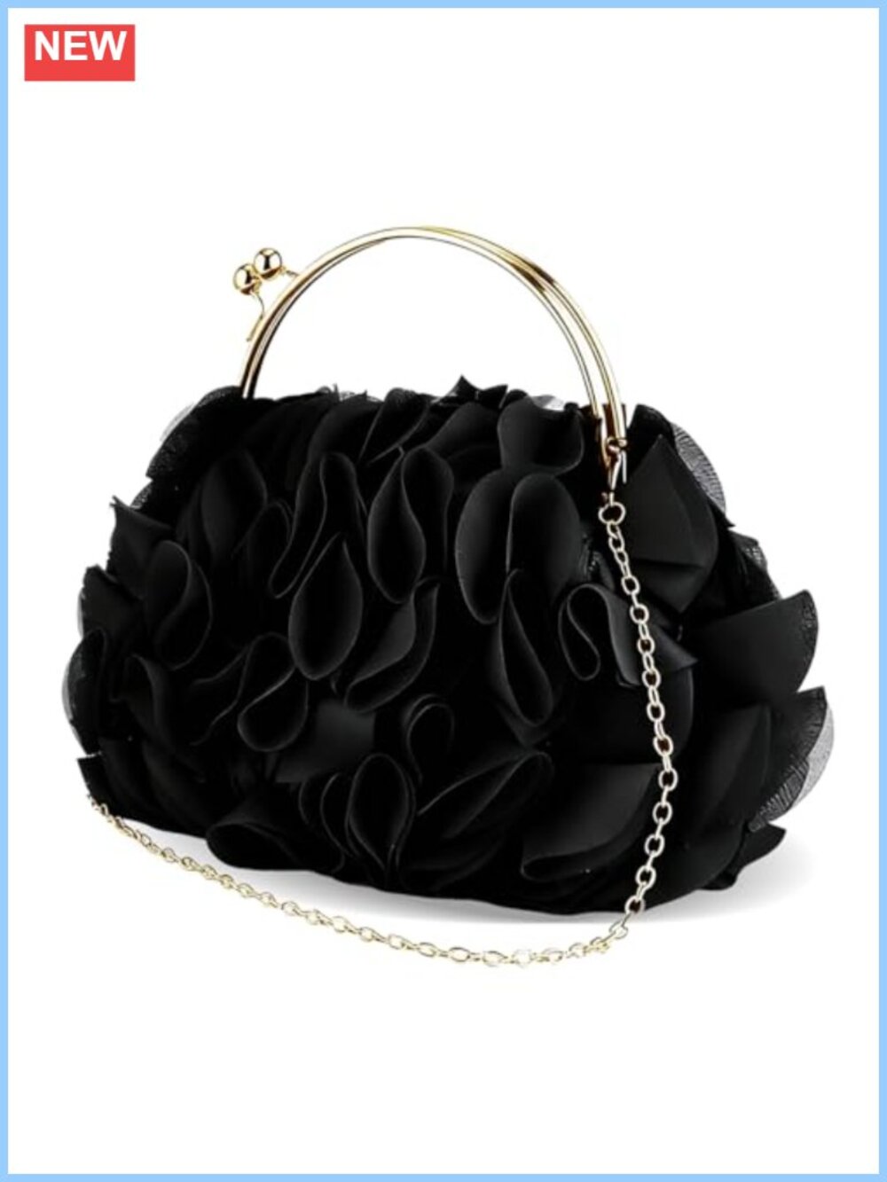 Satin Floral Evening Clutch with Chain Detachable Strap Wedding Party Purse